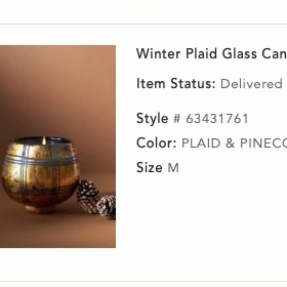 Anthropologie NWT Winter Plaid Glass Candle